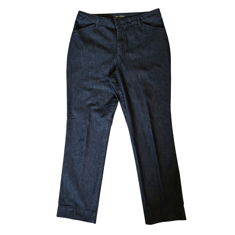 Lee Womens Chic Relaxed Fit Straight Leg Mid‎ Rise Indigo Blue Trousers 12 Long